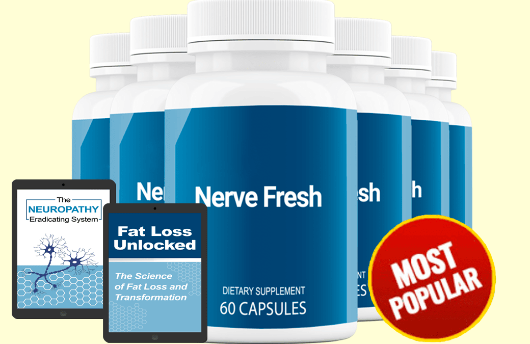 Six bottles of Nerve Fresh nerve support supplement by Premier Vitality